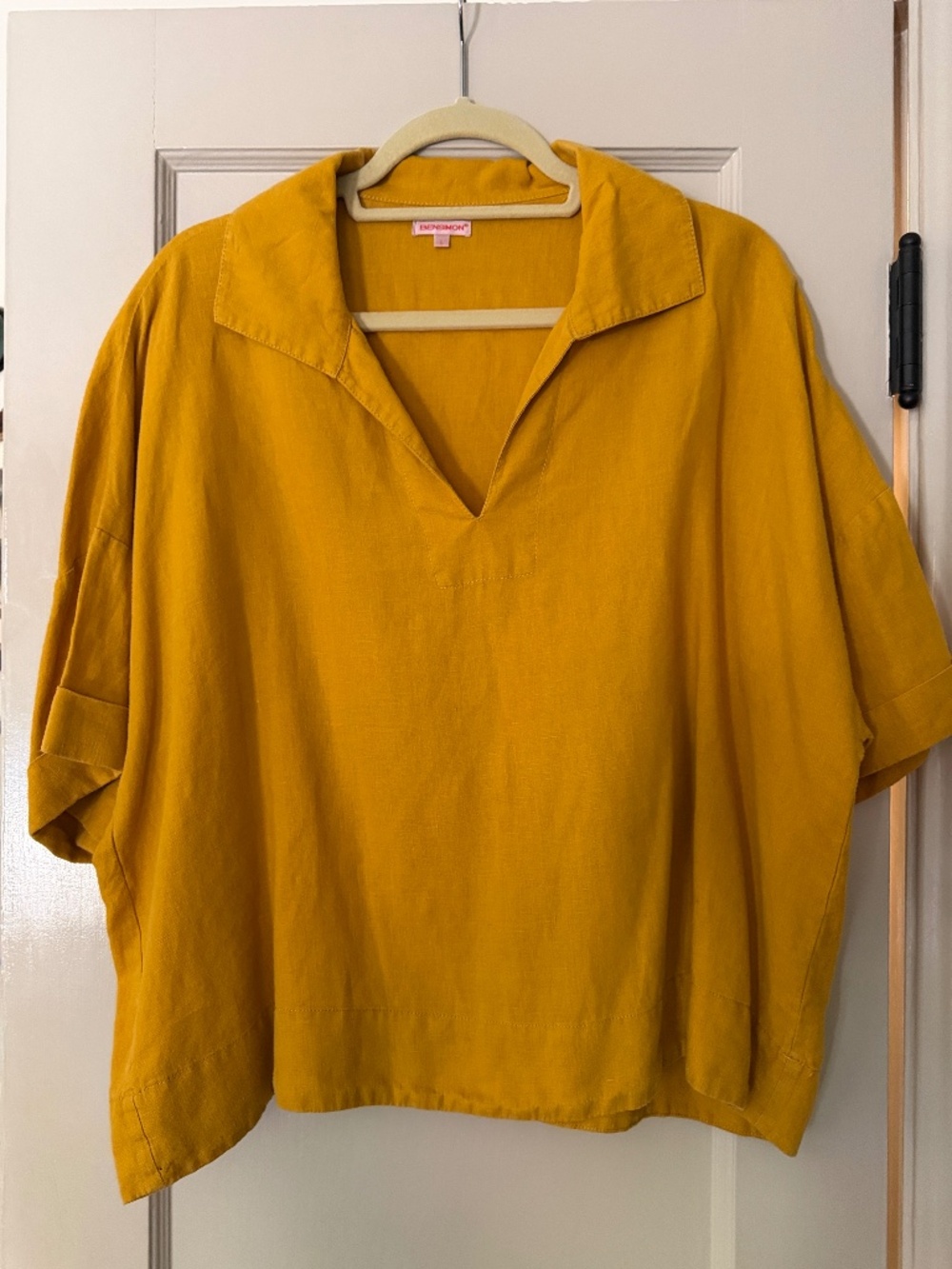 Mustard Yellow Ochre French Linen Short Sleeve Shirt by Ben Simon